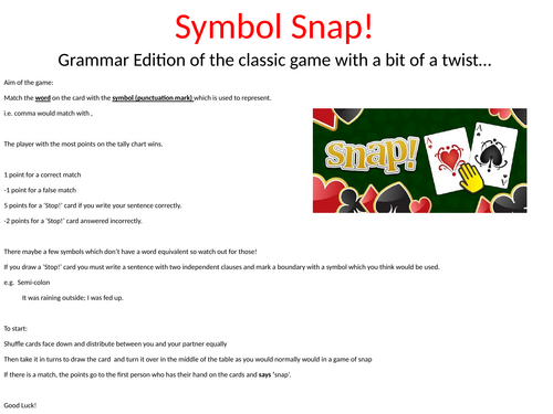 Punctuation Snap/Board Game