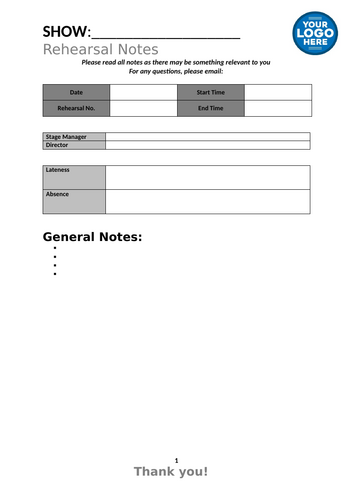 Rehearsal Note Template (Stage Management)