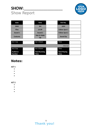 Show Report Template - Stage Management