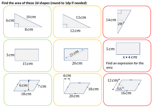 Area of 2D shapes increasing challenge