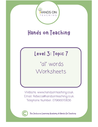 Hands On Teaching Level 3 Topic 7 AL Words