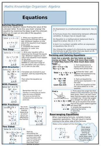 Equations Knowledge Organiser