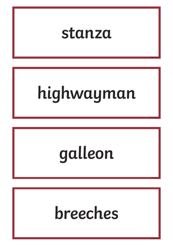 The Highwayman Vocabulary Display Cards