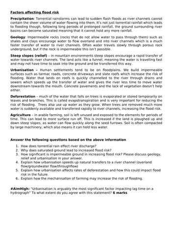 Factors affecting flooding in rivers