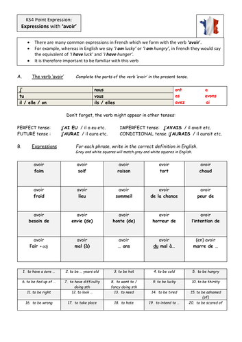 French KS4: Expressions with 'Avoir'