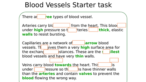 Blood vessels A level