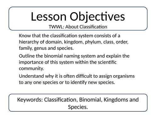 Classification and Binomial naming A level