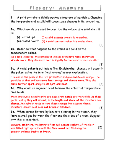 Year 7 - Particulate of nature L2 Particle model (Worksheet)