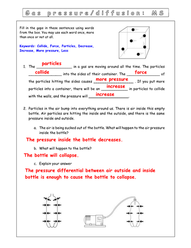 Year 7 - Particulate of nature L4 Gas (Worksheet)