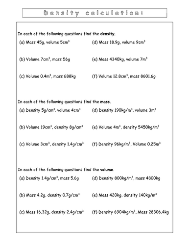 Year 7 - Particulate of nature L5 Water and density (Worksheet)