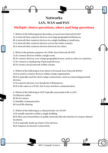 Networks: LAN, WAN, PAN AFL worksheet