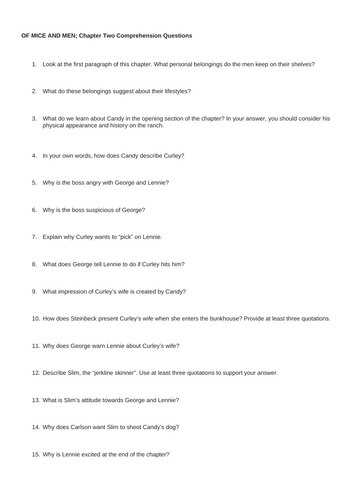 Of Mice and Men, Chapter 2 questions with answers and explanations.