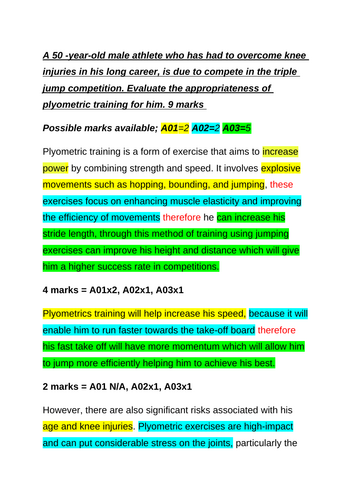 AQA GCSE PE 9 mark model answer