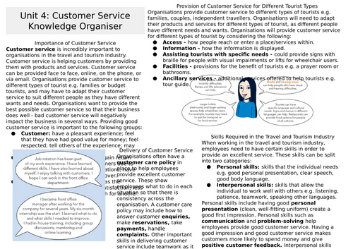 IGCSE Travel and Tourism Unit 4 Knowledge Organiser