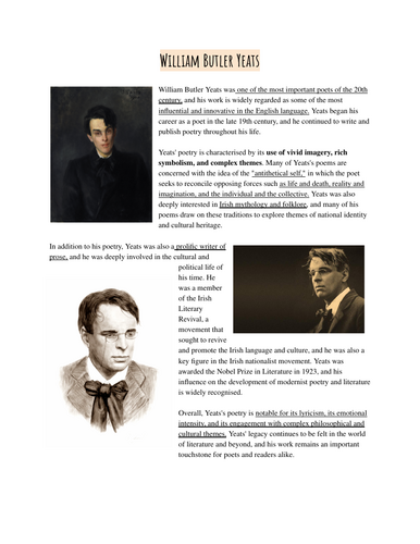 W.B. Yeats - Higher Level Leaving Certificate Poetry Resource