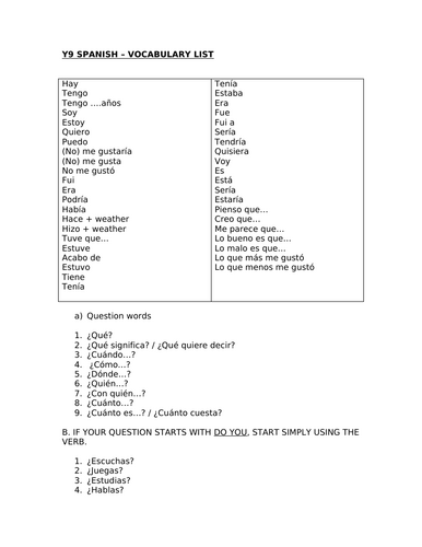 Spanish vocabulary pre-GCSE to ask and answer questions, give opinions, clarify, apologise