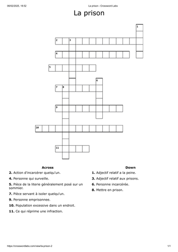 La prison A Level crossword starter or plenary