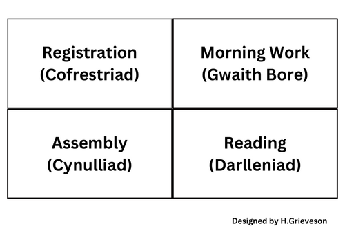 English-Welsh Classroom Schedule cards