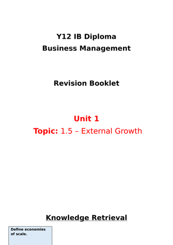 Y12 IB Business Management: Unit 1 - 1.5 Revision Booklet