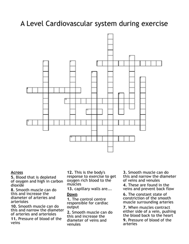 OCR ALevel PE cardiovascular system during exercise crossword