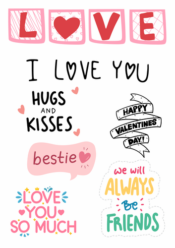 Valentines table cut-outs for valentine card writing