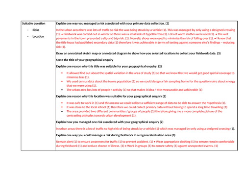 iGCSE Edexcel Geography Rivers and Urban Fieldwork Exam Questions and Answers