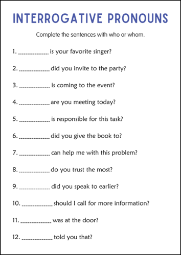 Demonstrative and Interrogative Pronouns Grammar Worksheets for Grade 4, 5, 6