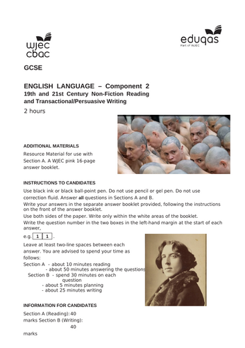 EDUQAS Paper 2 reading exam - Trump's Prison!  & Oscar Wilde