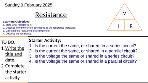 GCSE Physics Resistance & V = IR: Complete Lesson