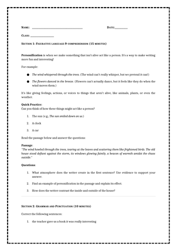 Personification Worksheet