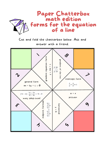 Paper Chatterbox math edition forms for the equation of a line