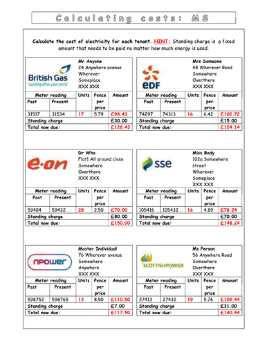 Year 7 Energy - L10  Energy calculations (Worksheet)