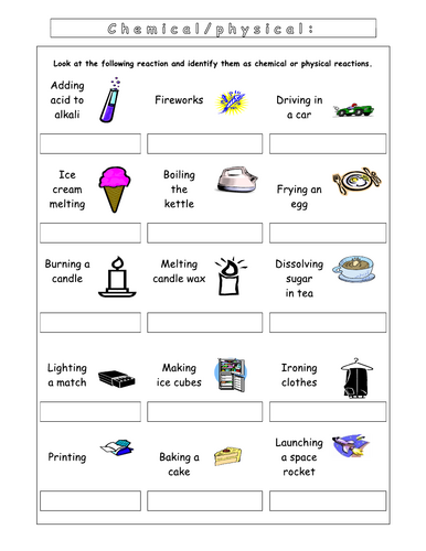 Year 7 Energy - L9 - Chemical and physical changes (Worksheet)