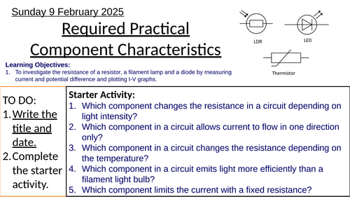 GCSE Physics Required Practical Component Characteristics & I-V Graphs: Complete Lesson