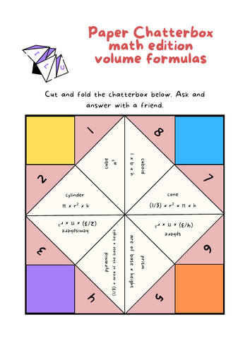 Paper Chatterbox math edition volume formulas