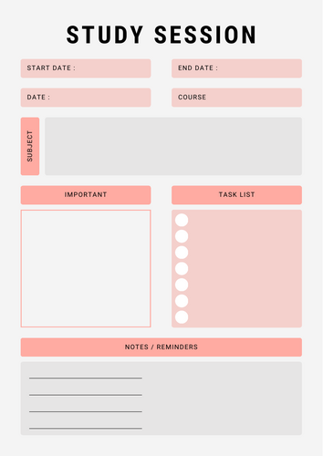 Study Skills Session Template/Planner