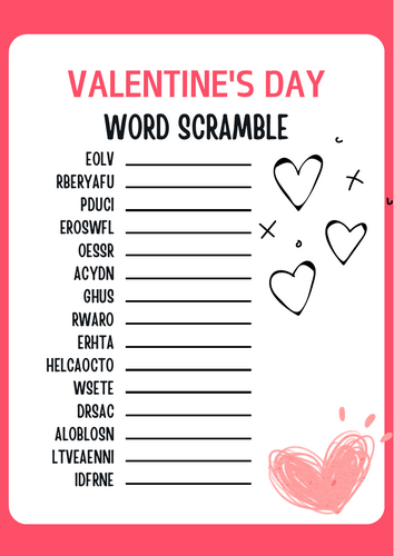 Valentine's Day Word Scramble Starter Activity