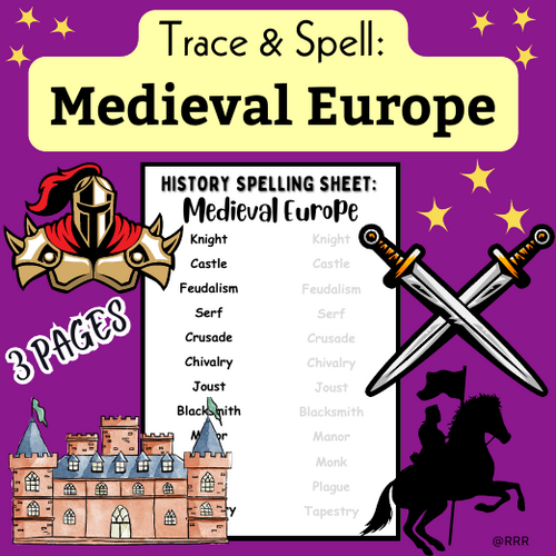 Medieval Europe History Spelling Sheet for Kids to Trace & Spell to Enhance History Lesson Learning!