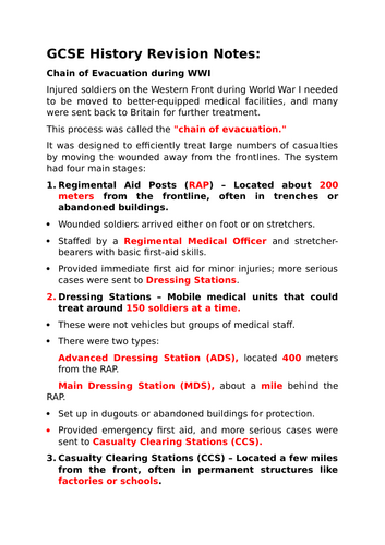 GCSE History Revision Notes - Chain of Evacuation - MTT