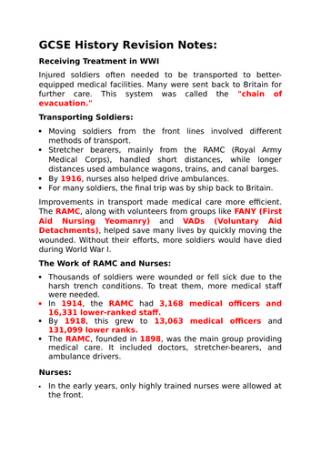 GCSE History Resources - MTT - Stages of Treatment on Western Front