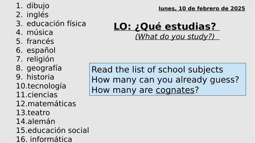 Spanish KS3 lesson - school subjects