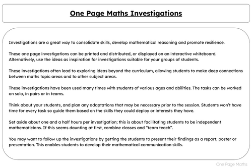 One Page Maths Investigations