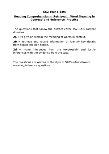 KS2 SATS Reading Comprehension Retrieval/Word Meaning/Inference 2a/2b/2d  Practice Stormbreaker