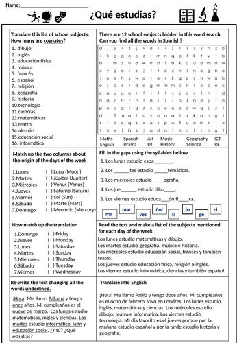 Spanish KS3 worksheet - ¿Qué estudias?