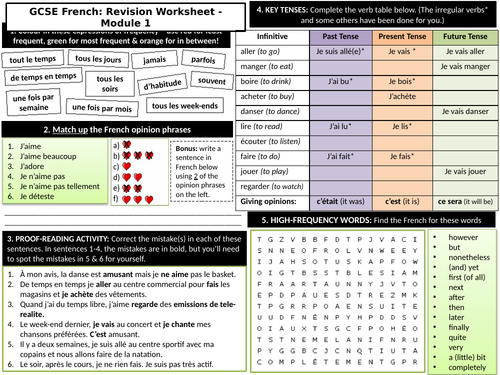 New GCSE French (from Sept 2024) Revision Worksheet - Module 1 Tu as du temps à perdre?