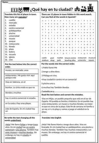 Spanish KS3 Worksheet - ¿Qué hay en tu ciudad?