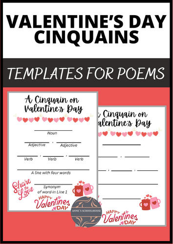 Valentine's Day Cinquains - Templates for Poetry in the ELA classroom