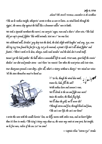 Pirate Diary - including a sea shanty - comprehension