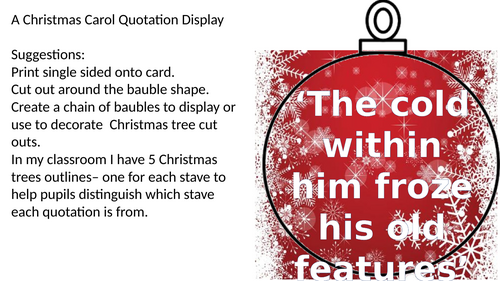 A Christmas Carol bauble quotation display