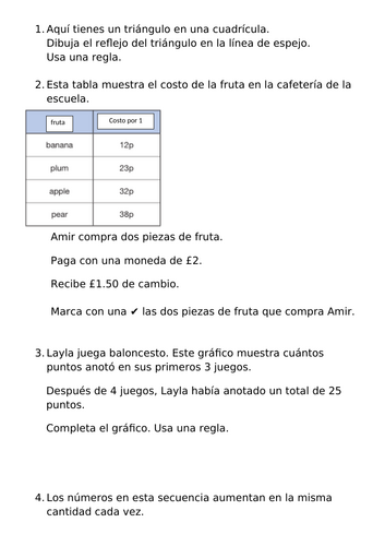 2024 SATs Maths Reasoning, Paper 2 - translated to Latin American Spanish